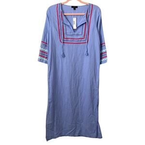 J. Crew Dress Womens XS Lilac Purple Linen‎ Cotton Midi Tunic Embroidered Beachy
